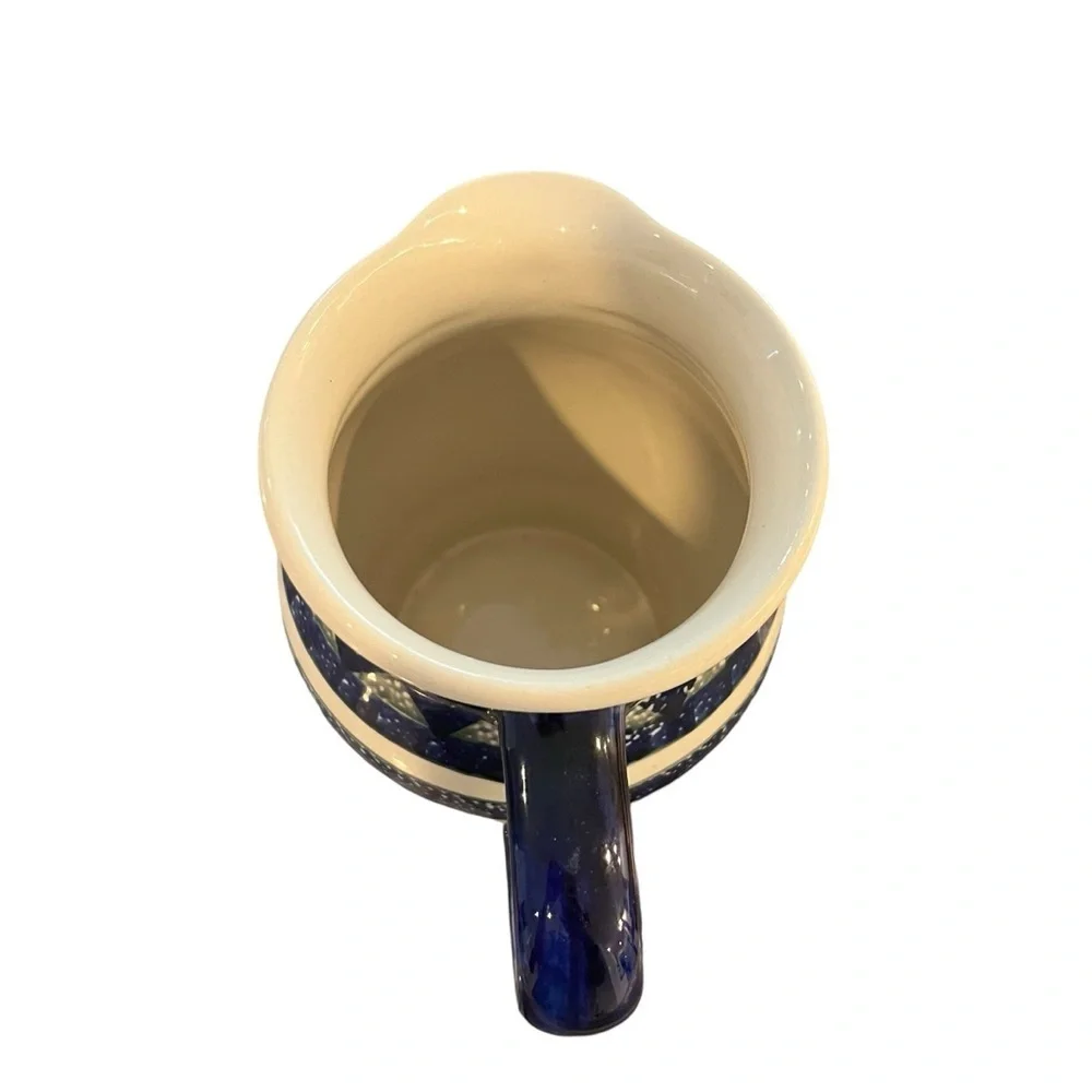 Boleslawiec Pitcher Jug Polish Pottery Blue Triangle Water Juice Tea Milk 32oz.